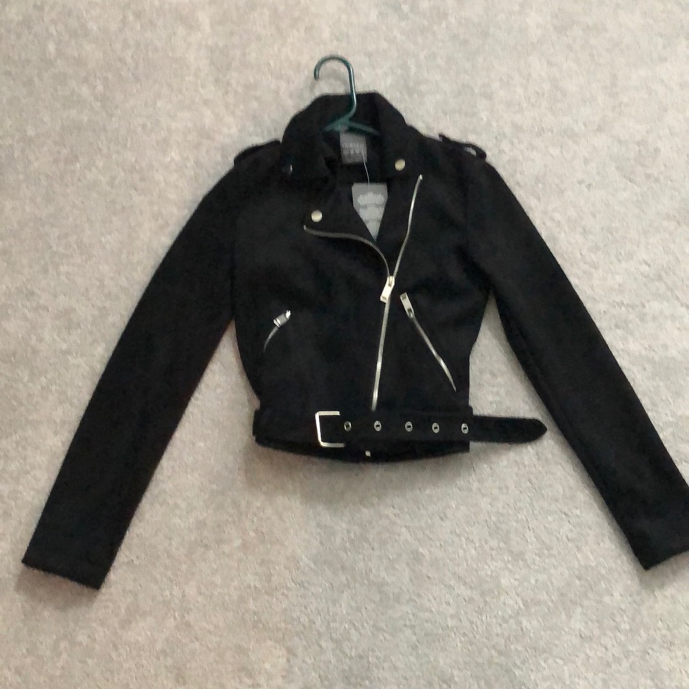 Faux suede biker jacket